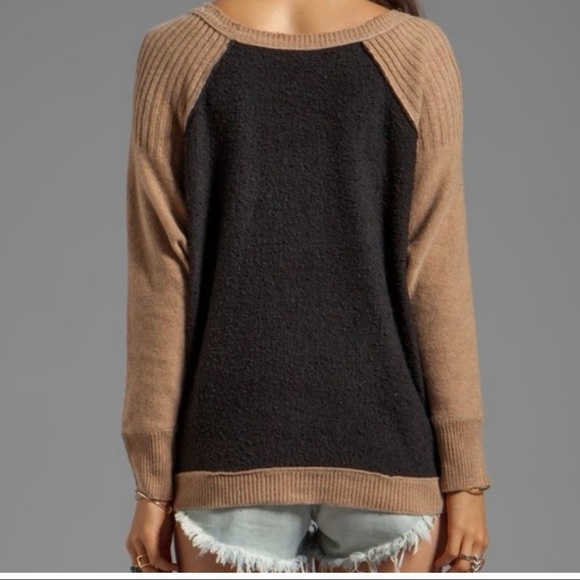 Free People Womens Tabard Sweater Size S Black Tan Two Tone Color Block - Picture 3 of 7